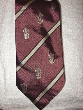 Vintage Men's Burgundy Striped Crest Tie